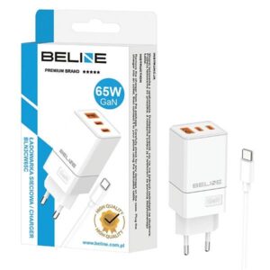 Beline Charger 2x USB-C + 1x USB 65W + USB-C cable baltos spalvos PD 3.0 + QC 3.0 BLN3CW65C GaN - Image 2