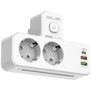 Beline power strip with LED backlight 2xUSB-A/USB-C/2xAC baltos spalvos