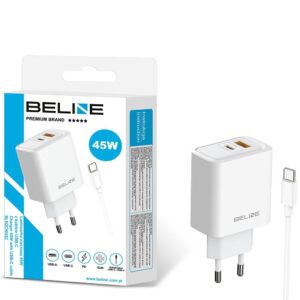 Laidinis įkroviklis Beline 45W USB-A/USB-C + cable USB-C BLN2CW45C baltos spalvos - Image 2