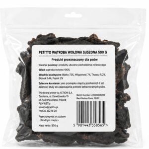PETITTO Dried beef liver Mono - skanėstas šuniui - 500g