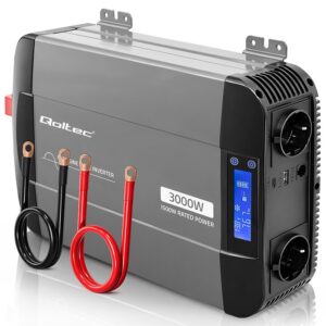 Qoltec 52690 Gryno sinusoidės keitiklis | 12 V į 230 V | 1500/3000 W | LCD | USB | USC-C | Suderinamas su LiFePO4 GEL AGM