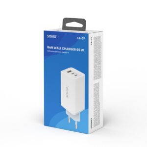 SAVIO LA-07 GaN 65W tinklo įkroviklis, USB, QC4.0+, PD 3.0, baltas - Image 3
