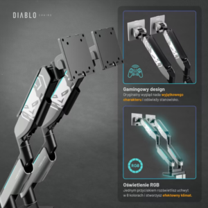 Diablo RGB X-Arm Dual 35" Dual Monitor Mount grey ir juodos spalvos - Image 4