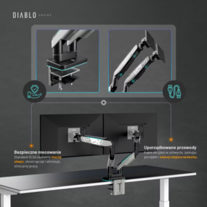 Diablo RGB X-Arm Dual 35" Dual Monitor Mount grey ir juodos spalvos - Image 5
