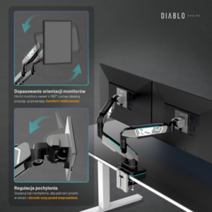 Diablo RGB X-Arm Dual 35" Dual Monitor Mount grey ir juodos spalvos - Image 6