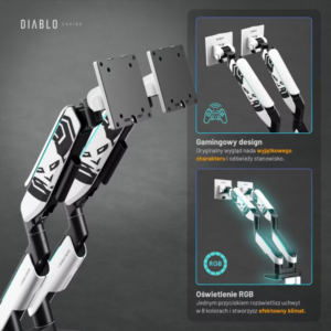 Diablo RGB X-Arm Dual 35" Dual Monitor Mount baltos spalvos ir juodos spalvos - Image 4