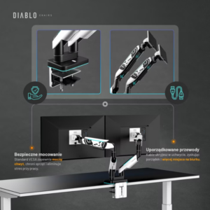 Diablo RGB X-Arm Dual 35" Dual Monitor Mount baltos spalvos ir juodos spalvos - Image 5