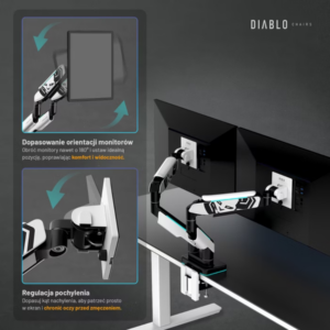 Diablo RGB X-Arm Dual 35" Dual Monitor Mount baltos spalvos ir juodos spalvos - Image 6