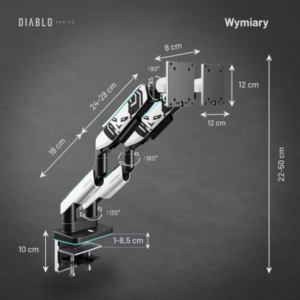 Diablo RGB X-Arm Dual 35" Dual Monitor Mount baltos spalvos ir juodos spalvos - Image 9