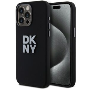 DKNY DKHCP15XSMCBSK Apple iPhone 15 Pro Max 6.7" juodos spalvos kietas dėklas Liquid Silicone Metal Logo - Image 1
