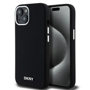 DKNY DKHMP15SSMCHLK Apple iPhone 15 14 13 6.1" juodos spalvos kietas dėklas Liquid Silicone Small Metal Logo MagSafe