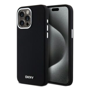 DKNY DKHMP15XSMCHLK Apple iPhone 15 Pro Max 6.7" juodos spalvos kietas dėklas Liquid Silicone Small Metal Logo MagSafe