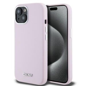DKNY DKHMP15SSMCHLP Apple iPhone 15 14 13 6.1" rožinės spalvos kietas dėklas Liquid Silicone Small Metal Logo MagSafe - Image 1