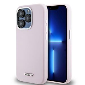 DKNY DKHMP15LSMCHLP Apple iPhone 15 Pro 6.1" rožinės spalvos kietas dėklas Liquid Silicone Small Metal Logo MagSafe - Image 1