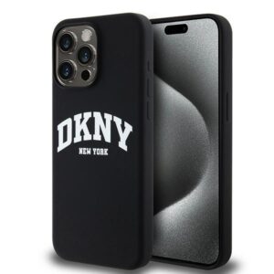 DKNY DKHMP13XSNYACH Apple iPhone 13 Pro Max 6.7" juodos spalvos kietas dėklas Liquid Silicone baltos spalvos Printed Logo MagSafe