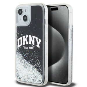 DKNY DKHCP15MLBNAEK Apple iPhone 15 Plus 14 Plus 6.7" juodos spalvos kietas dėklas Liquid Glitter Big Logo