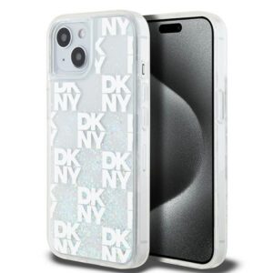DKNY DKHCP15SLCPEPT Apple iPhone 15   14   13 6.1" baltos spalvos kietas dėklas Liquid Glitter Multilogo - Image 1