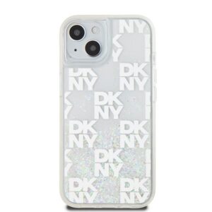 DKNY DKHCP15SLCPEPT Apple iPhone 15   14   13 6.1" baltos spalvos kietas dėklas Liquid Glitter Multilogo - Image 3