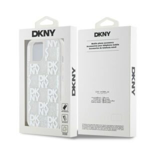 DKNY DKHCP15SLCPEPT Apple iPhone 15   14   13 6.1" baltos spalvos kietas dėklas Liquid Glitter Multilogo - Image 8