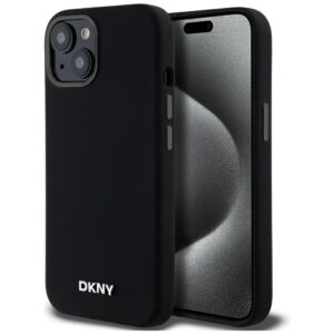 DKNY DKHMP14SSMCHLK Apple iPhone 14   15   13 6.1" juodos spalvos kietas dėklas Liquid Silicone Small Metal Logo MagSafe