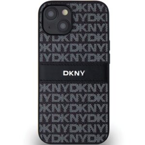 DKNY DKHCP14SPRTHSLK Apple iPhone 14 15 13 6.1" juodos spalvos kietas dėklas Leather Mono Stripe & Metal Logo - Image 3