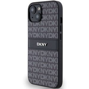 DKNY DKHCP15SPRTHSLK Apple iPhone 15 14 13 6.1" juodos spalvos kietas dėklas Leather Mono Stripe & Metal Logo - Image 2