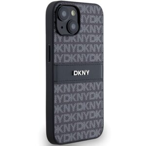 DKNY DKHCP15SPRTHSLK Apple iPhone 15 14 13 6.1" juodos spalvos kietas dėklas Leather Mono Stripe & Metal Logo - Image 4