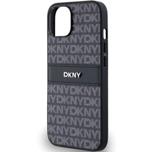 DKNY DKHCP15SPRTHSLK Apple iPhone 15 14 13 6.1" juodos spalvos kietas dėklas Leather Mono Stripe & Metal Logo - Image 6