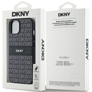 DKNY DKHCP15SPRTHSLK Apple iPhone 15 14 13 6.1" juodos spalvos kietas dėklas Leather Mono Stripe & Metal Logo - Image 8