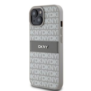 DKNY DKHCP15MPRTHSLE Apple iPhone 15 Plus 14 Plus 6.7 inch beige kietas dėklas Leather Mono Stripe & Metal Lo - Image 2