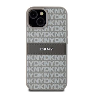 DKNY DKHCP15MPRTHSLE Apple iPhone 15 Plus 14 Plus 6.7 inch beige kietas dėklas Leather Mono Stripe & Metal Lo - Image 3