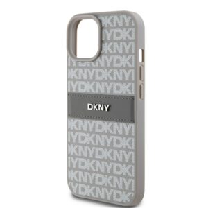 DKNY DKHCP15MPRTHSLE Apple iPhone 15 Plus 14 Plus 6.7 inch beige kietas dėklas Leather Mono Stripe & Metal Lo - Image 6