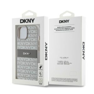 DKNY DKHCP15MPRTHSLE Apple iPhone 15 Plus 14 Plus 6.7 inch beige kietas dėklas Leather Mono Stripe & Metal Lo - Image 8