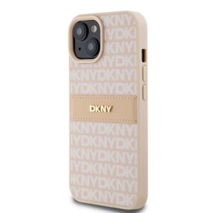 DKNY DKHCP15SPRTHSLP Apple iPhone 15 14 13 6.1 inch rožinės spalvos kietas dėklas Leather Mono Stripe & Metal Logo - Image 2