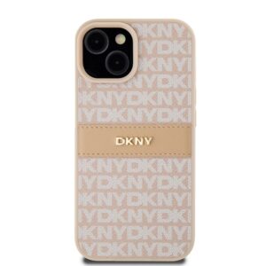 DKNY DKHCP15SPRTHSLP Apple iPhone 15 14 13 6.1 inch rožinės spalvos kietas dėklas Leather Mono Stripe & Metal Logo - Image 3
