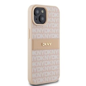 DKNY DKHCP15SPRTHSLP Apple iPhone 15 14 13 6.1 inch rožinės spalvos kietas dėklas Leather Mono Stripe & Metal Logo - Image 4
