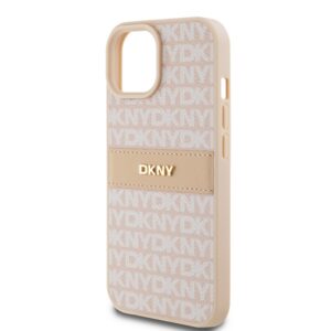 DKNY DKHCP15SPRTHSLP Apple iPhone 15 14 13 6.1 inch rožinės spalvos kietas dėklas Leather Mono Stripe & Metal Logo - Image 6