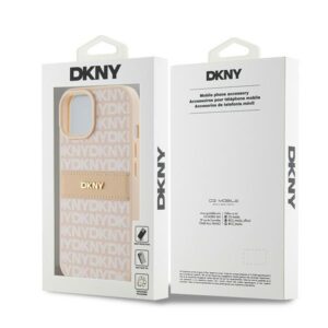 DKNY DKHCP15SPRTHSLP Apple iPhone 15 14 13 6.1 inch rožinės spalvos kietas dėklas Leather Mono Stripe & Metal Logo - Image 8