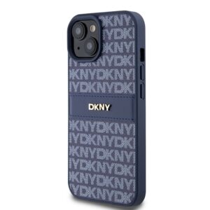 DKNY DKHCP15SPRTHSLB Apple iPhone 15 14 13 6.1 inch blue kietas dėklas Leather Mono Stripe & Metal Logo - Image 2