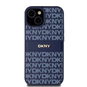 DKNY DKHCP15SPRTHSLB Apple iPhone 15 14 13 6.1 inch blue kietas dėklas Leather Mono Stripe & Metal Logo - Image 3