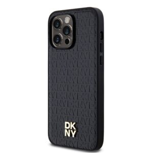 DKNY DKHMP13XPSHRPSK Apple iPhone 13 Pro Max 6.7 inch juodos spalvos kietas dėklas Leather Pattern Metal Logo MagSafe - Image 2