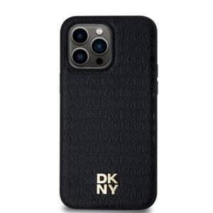 DKNY DKHMP13XPSHRPSK Apple iPhone 13 Pro Max 6.7 inch juodos spalvos kietas dėklas Leather Pattern Metal Logo MagSafe - Image 3