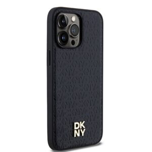 DKNY DKHMP13XPSHRPSK Apple iPhone 13 Pro Max 6.7 inch juodos spalvos kietas dėklas Leather Pattern Metal Logo MagSafe - Image 4