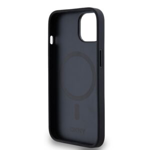 DKNY DKHMP14SPSHRPSK Apple iPhone 14 15 13 juodos spalvos kietas dėklas Leather Monogram Pattern Metal Logo MagSafe - Image 7