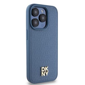 DKNY DKHMP15LPSHRPSB Apple iPhone 15 Pro 6.1 inch blue kietas dėklas Leather Monogram Pattern Metal Logo MagSaf - Image 4