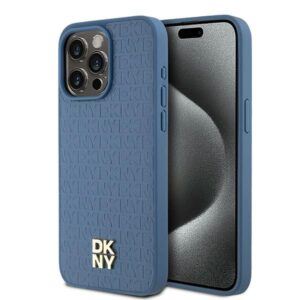 DKNY DKHMP15XPSHRPSB Apple iPhone 15 Pro Max 6.7 inch blue kietas dėklas Leather Monogram Pattern Metal Logo Ma