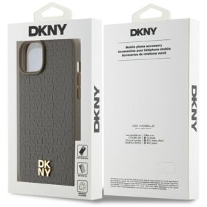 DKNY DKHMP15MPSHRPSW Apple iPhone 15 Plus 14 Plus 6.7 inch rudos spalvos kietas dėklas Leather Pattern Metal Logo Mag - Image 8