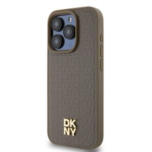 DKNY DKHMP15LPSHRPSW Apple iPhone 15 Pro 6.1 inch rudos spalvos kietas dėklas Leather Monogram Pattern Metal Logo MagSa - Image 2