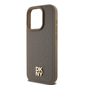 DKNY DKHMP15LPSHRPSW Apple iPhone 15 Pro 6.1 inch rudos spalvos kietas dėklas Leather Monogram Pattern Metal Logo MagSa - Image 6
