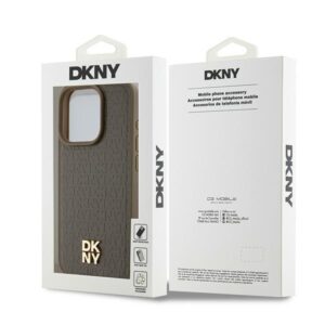 DKNY DKHMP15LPSHRPSW Apple iPhone 15 Pro 6.1 inch rudos spalvos kietas dėklas Leather Monogram Pattern Metal Logo MagSa - Image 8